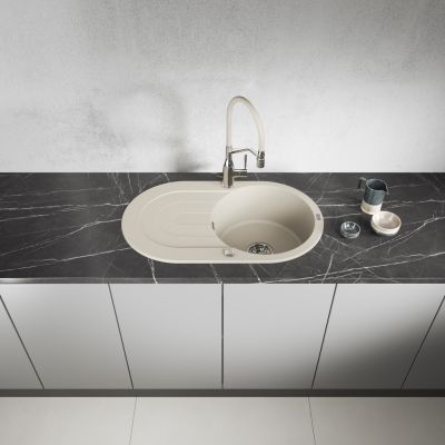 Laveo Dafne zlewozmywak granitowy 78x47 cm beżowy SBD481T
