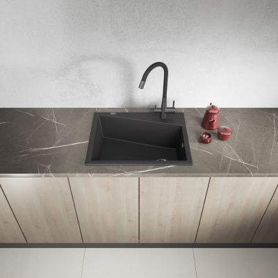 Laveo Grenada zlewozmywak granitowy 60x48 cm czarny SBG710T