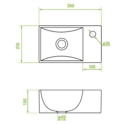 Laveo Kvadrato umywalka 35x21 cm prostokątna nablatowa biały połysk VUK_6135