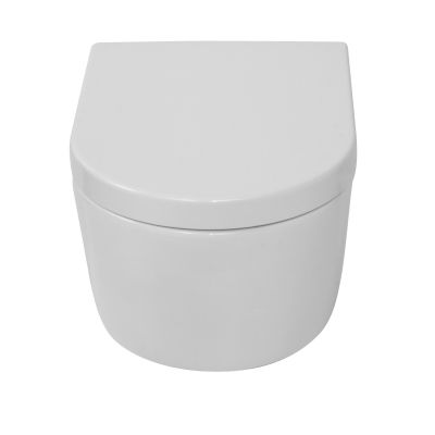 LaVita Geo miska WC wisząca bez kołnierza z deską wolnoopadającą biały połysk