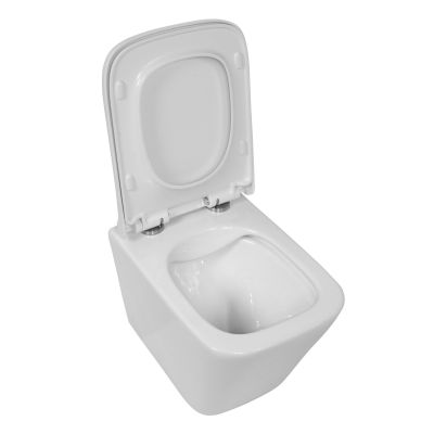 LaVita Lago miska WC wisząca bez kołnierza z deską wolnoopadającą biały połysk