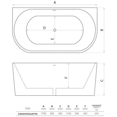 LaVita Oklahoma wanna przyścienna 170x80 cm owalna biały połysk