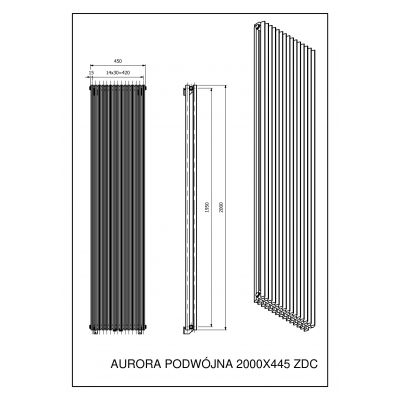 Luxrad Aurora Podwójna grzejnik dekoracyjny 200x45 cm podłączenie dolne antracyt AURP20004507016ZDC
