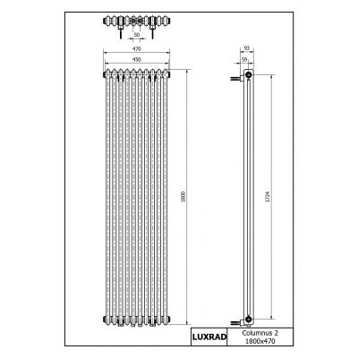Luxrad Columnus 2 grzejnik dekoracyjny 180x47 cm podłączenie dolne czarny COL21800470S040ZDC