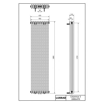 Luxrad Columnus 3 grzejnik dekoracyjny 180x47 cm podłączenie dolne czarny COL31800470S040ZDC