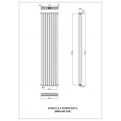Luxrad Fortuna Podwójna grzejnik dekoracyjny 200x46,8 cm podłączenie dolne antracyt FORP20004687016ZDC