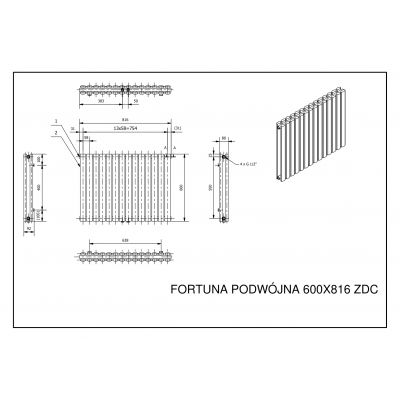 Luxrad Fortuna Podwójna grzejnik dekoracyjny 60x81,6 cm podłączenie dolne biały FORP6008169003ZDC