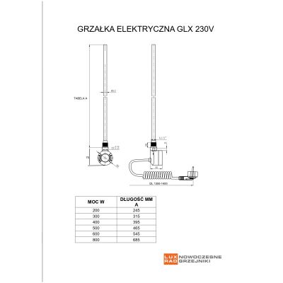 Luxrad GLX grzałka elektryczna 200 W czarna GLX200CZ