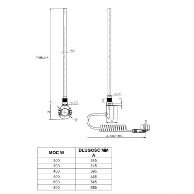 Zestaw Luxrad Nobile Elektro grzejnik elektryczny 87x50 cm z grzałką biały połysk (NOB8705009003ERG, GLX300B)