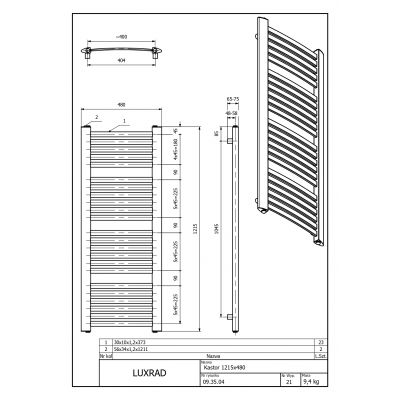 Luxrad Kastor Elektro grzejnik elektryczny 121,5x48 cm biały KAST12154809003ERG