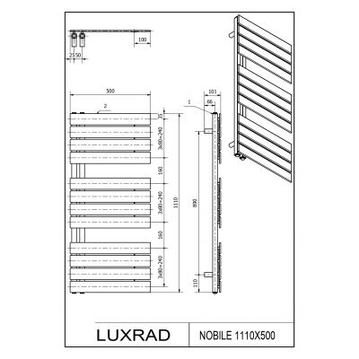 Luxrad Nobile Elektro grzejnik elektryczny 111x50 cm z grzałką elektryczną 400 W biały (NOB11105009003ERG,GLX400B)