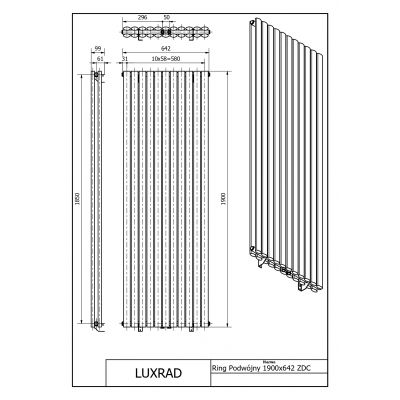Luxrad Ring Podwójny grzejnik dekoracyjny 190x64,2 cm podłączenie dolne czarny RINP1900642S040ZDC