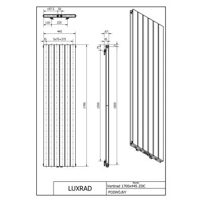Luxrad Vertirad Podwójny grzejnik dekoracyjny 170x44,5 cm podłączenie dolne czarny VERP1700445S040ZDC