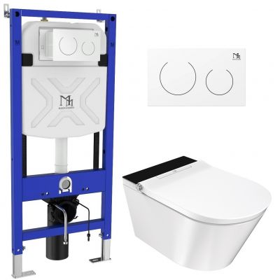 Major&Maker Deluxe B + Coral White toaleta myjąca ze stelażem i przyciskiem wisząca bez kołnierza biała 4020FBS200302W