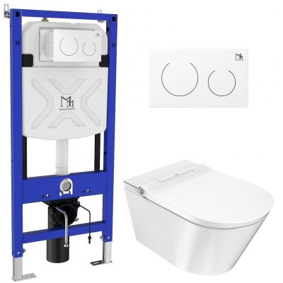 Major&Maker Deluxe A + Coral White toaleta myjąca ze stelażem i przyciskiem wisząca bez kołnierza biała 4020FWS200302W