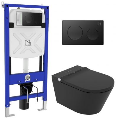 Major&Maker Black Pearl + Coral Black toaleta myjąca ze stelażem wisząca bez kołnierza czarna 4030FS200302B