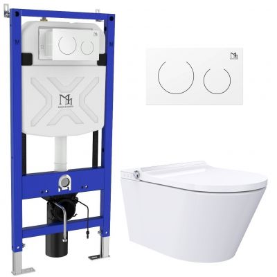 Major&Maker Classic + Coral White toaleta myjąca ze stelażem i przyciskiem wisząca bez kołnierza biała 4050FWS200302W