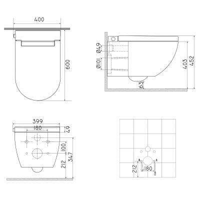 Major&Maker Royal + Coral Black toaleta myjąca ze stelażem i przyciskiem wisząca bez kołnierza biała I65S200302B