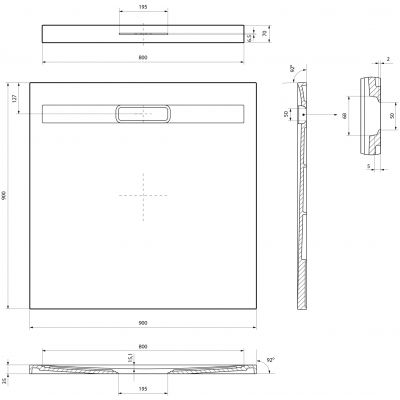 Meissen Keramik Kontra brodzik kwadratowy z maskownicą 90x90 cm grafitowy S207-036