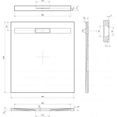 Meissen Keramik Kontra brodzik prostokątny z maskownicą 100x90 cm grafitowy S207-005