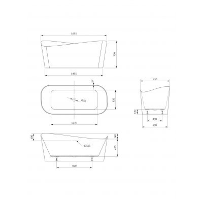 Meissen Keramik Kontra wanna wolnostojąca 169,5x75,5 cm prostokątna biała S301-358