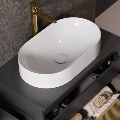 Meissen Keramik Werta umywalka 60x35 cm owalna nablatowa biała K691-002