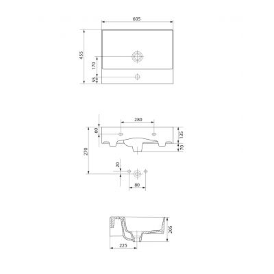 Meissen Keramik Kontra umywalka 60,5x45,5 cm prostokątna biała K682-043