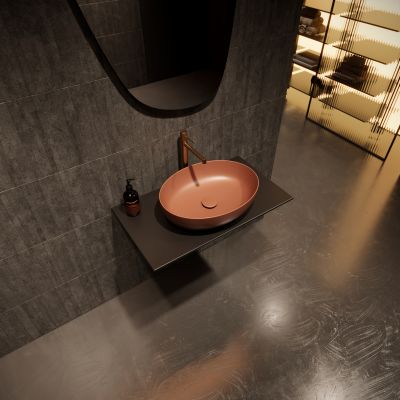 Meissen Keramik Farva umywalka 40x40 cm okrągła nablatowa ceglasty K712-036