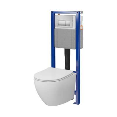 Mito Desse zestaw stelaż z miską, deską i przyciskiem chrom połysk ze spłukiwaniem wirowym S4005-003