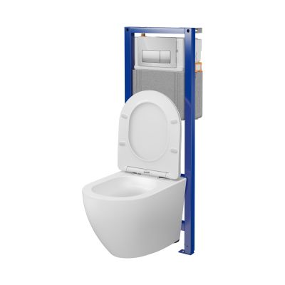 Mito Desse zestaw stelaż z miską, deską i przyciskiem chrom połysk ze spłukiwaniem wirowym S4005-003