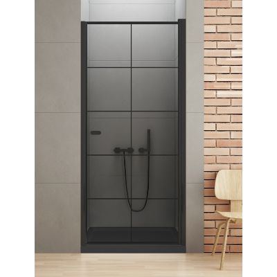 New Trendy New Soleo Black drzwi prysznicowe 90 cm uchylne czarny mat/szkło ze wzorem D-0277A