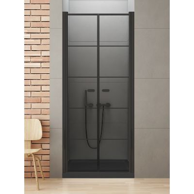 New Trendy New Soleo Black drzwi prysznicowe 90 cm uchylne czarny mat/szkło ze wzorem D-0281A