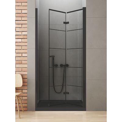 New Trendy New Soleo Black drzwi prysznicowe 90 cm składane czarny mat/szkło ze wzorem D-0284A