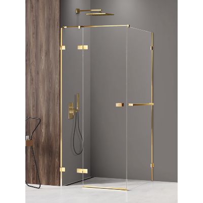 New Trendy Avexa Gold Shine kabina prysznicowa 90x90 cm kwadratowa lewa złoty połysk/szkło przezroczyste EXK-3170