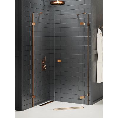 New Trendy Avexa Copper kabina prysznicowa 100x80 cm pięciokątna prawa miedź szczotkowana/szkło przezroczyste EXK-3825