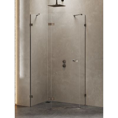 New Trendy Avexa kabina prysznicowa 100x80 cm pięciokątna lewa gunmetal szczotkowany/szkło przezroczyste EXK-3837
