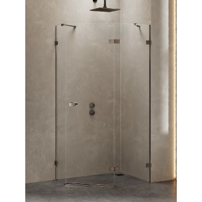 New Trendy Avexa kabina prysznicowa 100x80 cm pięciokątna lewa gunmetal szczotkowany/szkło przezroczyste EXK-3838