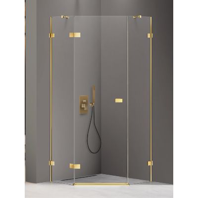 New Trendy Avexa Gold Shine kabina prysznicowa 80x80 cm pięciokątna lewa złoty połysk/szkło przezroczyste EXK-3840