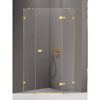 New Trendy Avexa Gold Shine kabina prysznicowa 80x80 cm pięciokątna prawa złoty połysk/szkło przezroczyste EXK-3841