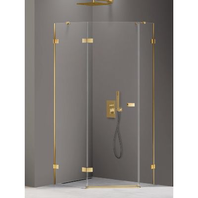 New Trendy Avexa Gold Shine kabina prysznicowa 100x80 cm pięciokątna lewa złoty połysk/szkło przezroczyste EXK-3849