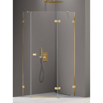 New Trendy Avexa Gold Shine kabina prysznicowa 100x80 cm pięciokątna prawa złoty połysk/szkło przezroczyste EXK-3850