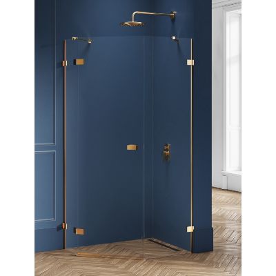 New Trendy Avexa Gold Brushed kabina prysznicowa 100x80 cm pięciokątna lewa złoty szczotkowany/szkło przezroczyste EXK-3860