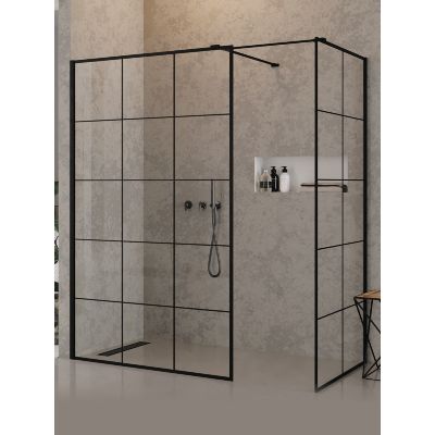 New Trendy New Modus Black kabina prysznicowa walk-in 150x90 cm prostokątna czarny mat/szkło ze wzorem EXK-5650