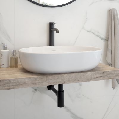 Oltens Hamnes umywalka 60x42,5 cm nablatowa owalna z powłoką SmartClean biała 40815000