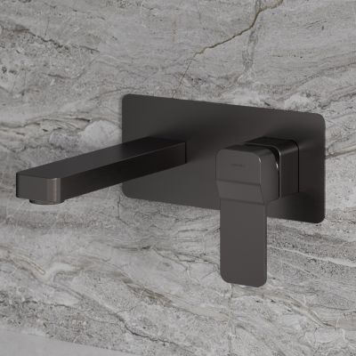 Zestaw Omnires Slide bateria wannowo-prysznicowa 4-otworowa i bateria umywalkowa podtynkowa grafit (SL7715GR, SL7732GR)