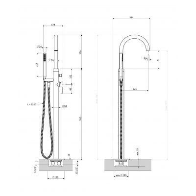 Omnires Y bateria wannowo-prysznicowa wolnostojąca grafitowa Y1233SGR