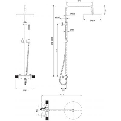 Omnires Contour zestaw prysznicowy ścienny termostatyczny CT8044AT