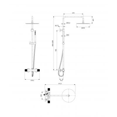 Omnires Contour zestaw prysznicowy ścienny z deszczownicą miedź szczotkowana CT8044CPB