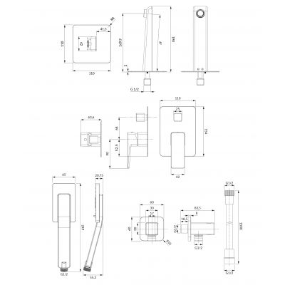 Omnires Parma zestaw prysznicowy podtynkowy z wylewką grafit SYSPMW01GR