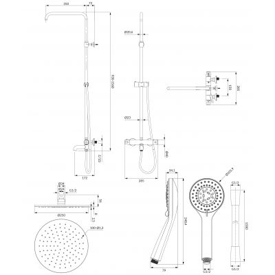 Omnires Y zestaw wannowo-prysznicowy termostatyczny z deszczownicą czarny półpołysk Y1234ALBL